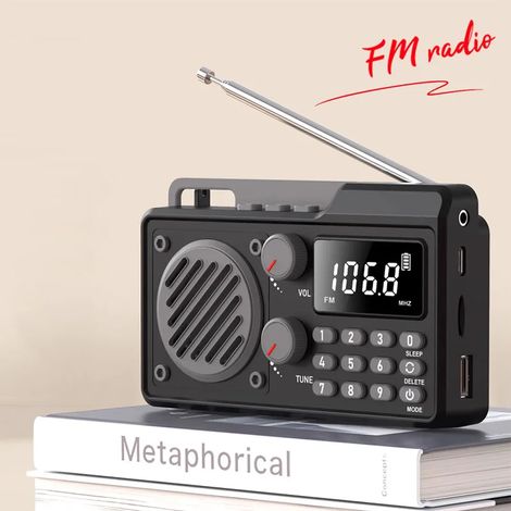 Mini récepteur radio portable FM/AM/SW à bande complète avec DSP, arrêt programmé, haut-parleur Bluetooth, emplacement pour carte TF et lecteur de musique USB, prend en charge le décodage audio 64-108 (1/5)
