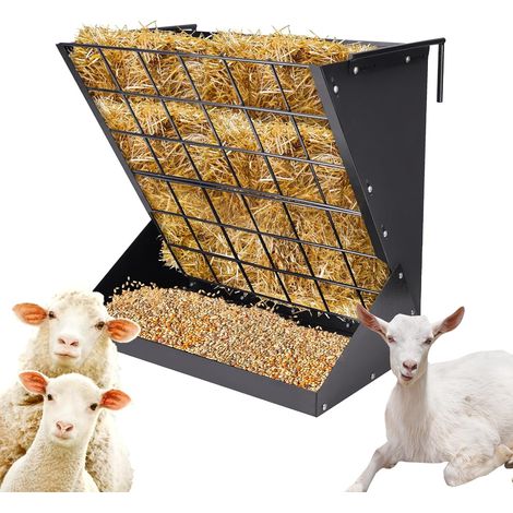 Grand râtelier à foin 2 en 1 pour moutons et chèvres - Râteau à foin suspendu - Grille de conservation et crochets ajustables (1/5)