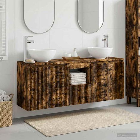 vidaXL Bathroom Cabinet Set 3 pcs Smoked Oak 129 x 41 x 80 cm (1/5)