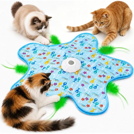 Jouet Chat Interactif, Jouet pour Chat avec Plumes, Jeux pour Chat, Jouet Chat Automatique, Jeu Interactif Chat, Jeux Chat, 3 Modes de Jeu, Rechargeable USB, Bleu (1/5)