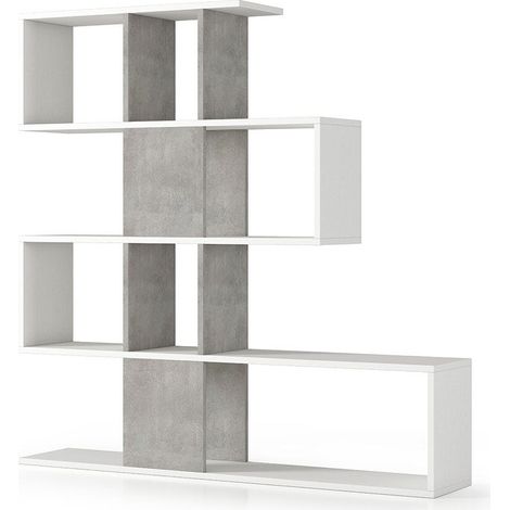 Raumteiler-Regal Aus Holz Iin Weiss Mit Betonoptik-Elementen