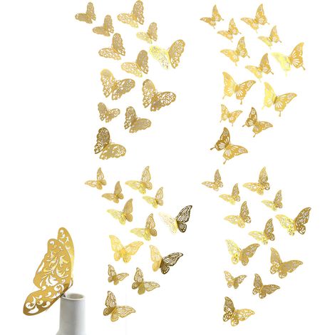 Décoration Murale Papillon 3D - 48 Pièces - 4 Modèles - 3 Tailles - Pour Fêtes d'Anniversaire et Décorations Événementielles (1/5)