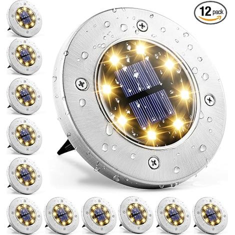 Lampes solaires LED jardin lot de 12, éclairage extérieur étanche sans fil pour clôture bois métal béton, lumière blanc chaud décoration terrasse (1/5)