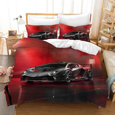 Housse de Couette Voiture de Course 200×200 cm,Parure de Lit Voiture de Sport avec 2 Taies d'oreiller Microfibre pour Enfants Jeunes(Voiture de Course 2,200x200cm) (1/5)