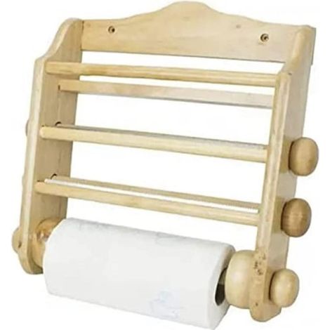 Porta Rotoli Cucina Da Parete Legno Chiaro 3 Posti Intaglio Cuore + Rotolo Carta (1/2)