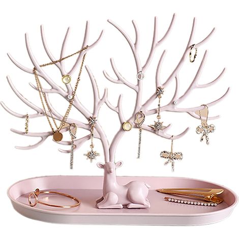 Présentoir à bijoux en forme de bois de cerf, support de rangement suspendu pour bagues, colliers et boucles d'oreilles, rose (1/2)