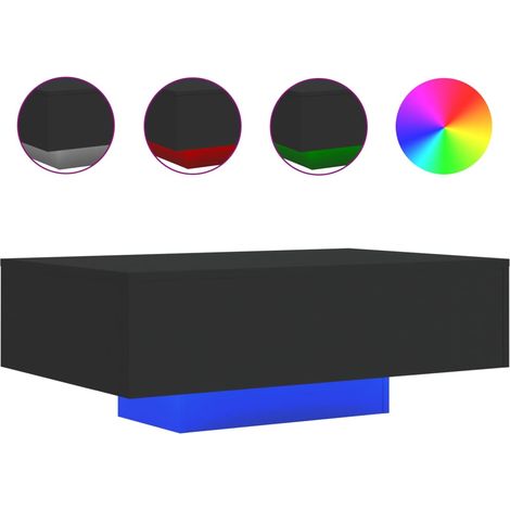 Mesa de centro de salón de diseño moderno con luces LED 85 x 55 x 31 cm madera de ingeniería negra DEC037681
