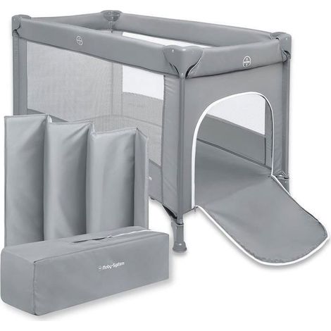 Lit parapluie 2 en 1 bébé gris avec matelas sac de transport 126 x 66 cm