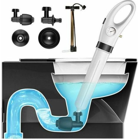 Toilet unclogger, high-pressure toilet pipe unclogger with barometer, toilet plunger unclogger with 4 plunger heads and inflator, toilet unclogger, sink unclogger, bathtub unclogger (1/5)