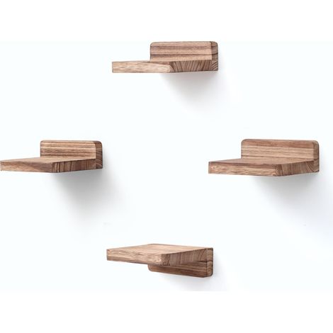 Lot de 4 Étagère, Bois De Paulownia, Fixation Invisible, 10,2x10,2x4 Cm, Salon Chambre (1/5)