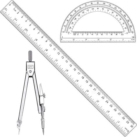 Ensemble de 3 pièces comprenant une règle scolaire, 30 cm, un (1/5)