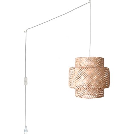 Suspension en osier "Onna" avec interrupteur et prise - Blanc boho chic (1/5)