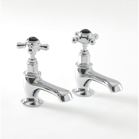 Milano Elizabeth Bathroom Basin Pillar Taps - Chrome & Black (Crosshead Handles) (1/5)