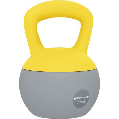12KG Soft Kettlebell-Kettlebell with Non-Slip Handle for Home Gym-Weight Lifting-Strength Training-Yellow/Grey (1/5)