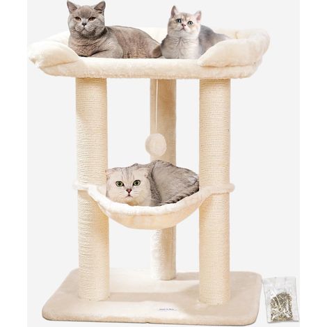 Arbre à Chat Tour de 71 cm, Grand griffoir avec Grand lit pour Grands félins, griffoir en sisal avec perchoir Moelleux et hamac, Support Stable pour Chat, Housse Amovible, Beige (1/5)