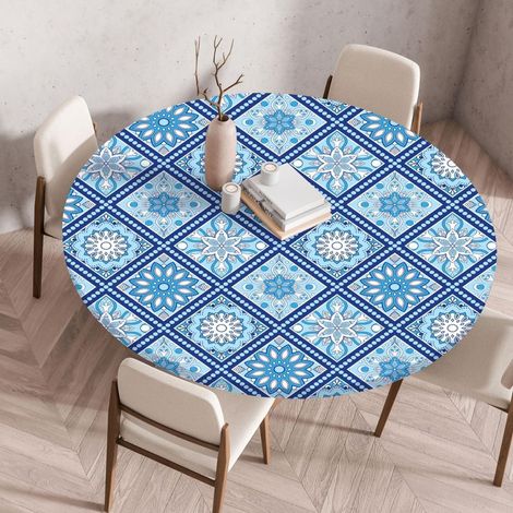 Nappe ronde Boho avec élastique 90 cm résistante aux intempéries pour jardin et cuisine