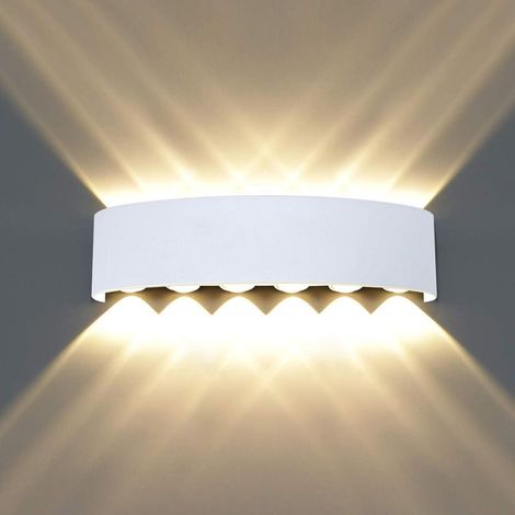 Applique murale LED étanche moderne, éclairage vers le haut/vers le bas, projecteur mural LED en aluminium, pour salle de bain, chambre, couloir, salon, véranda,12 W blanc chaud (blanc) (1/5)