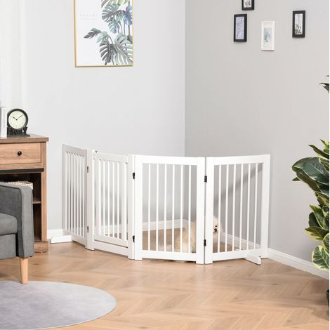 Barrera para perros de 4 paneles 220 x 91 cm plegable en madera blanca DESVIAE (1/5)
