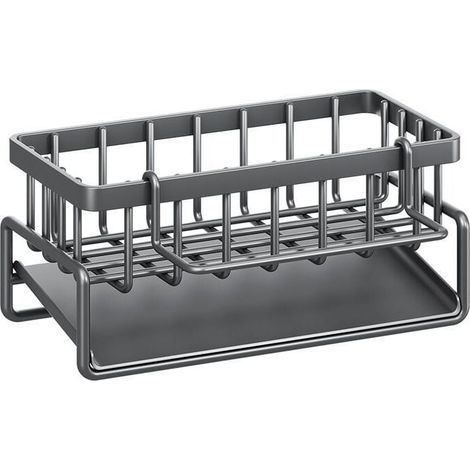 UlisemKitchen-Aufbewahrung und -Organisation, Spülbecken-Organizer mit automatischer Ablaufschale für Schwammhalter, Handtuchhalter, tolles Badezimmer-Zubehör – Schwarz. (1/4)