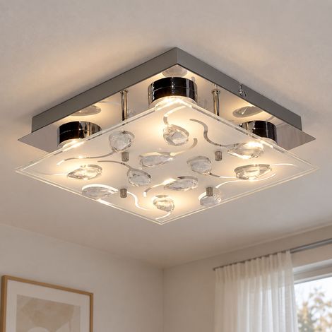 LED Deckenlampe Wohnzimmerleuchte Silber Metall Glas Kristalloptik H 7 cm (1/5)