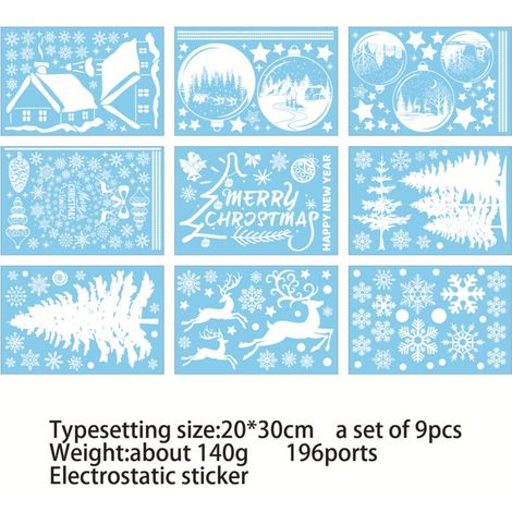 9 wiederverwendbare Weihnachtsfensteraufkleber, elektrostatische PVC-Weihnachtsdekorationen, Schneeflocken-Weihnachtsdekoration für Türen, Schaufenster und Glasflächen (1/4)