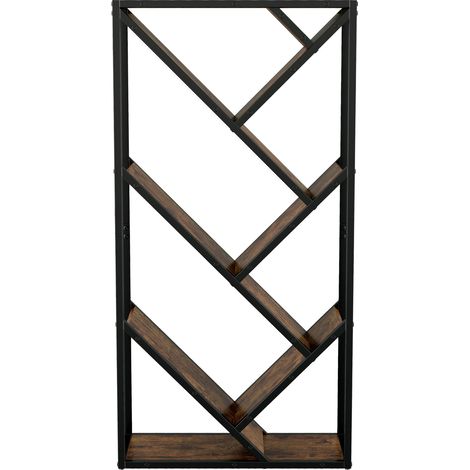Baumregal 80 x 35 x 160 cm mit 8 Ablagen aus MDF und Stahl, Schwarz und Vintagebraun, MODENUIT (1/5)