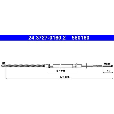 Tirette à câble, frein de stationnement ATE 24.3727-0160.2 VW 1H0 609 721 D