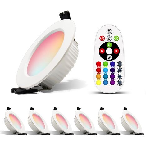 Spot LED encastrable Set de 4 avec télécommande Dimmable RGBW 7W AC85-265 APP,Contrôleur IR Plafonnier encastrable Economie d'énergie Sécurité Plafonnier pour cuisine, couloir, chambre, salon