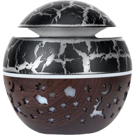 Diffuseur d'huiles essentielles à brume fraîche, humidificateur et boule effet bois, pour bureau, chambre ou bureau, avec fonction nuit, noir, 150 ml (1/5)