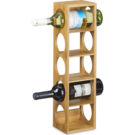 Étagère à vin en bambou 12 x 14 x 53 cm 5 emplacements range-bouteilles 5 étages casier à vin en bois porte-bouteilles 5 niveaux horizontal, nature, Marron (1/5)