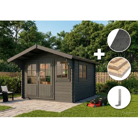 ECO Set - Abri de jardin Gabriel 300 x 400 cm gris Gris Imprégné, 28 mm Épaisseur paroi 338 467 (1/5)