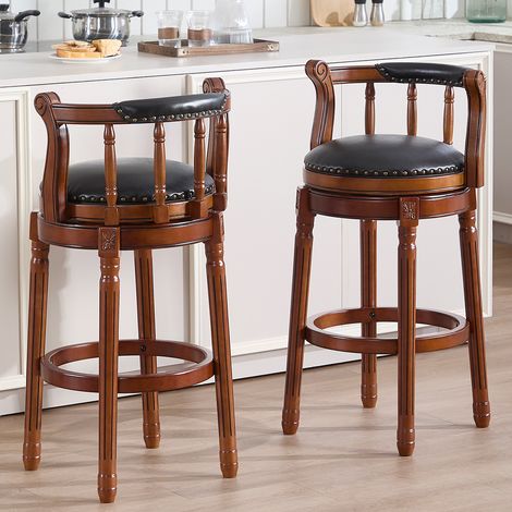 chaise bar pivotante cuir bois noir hauteur 75 cm solide OKMYHOME (1/5)