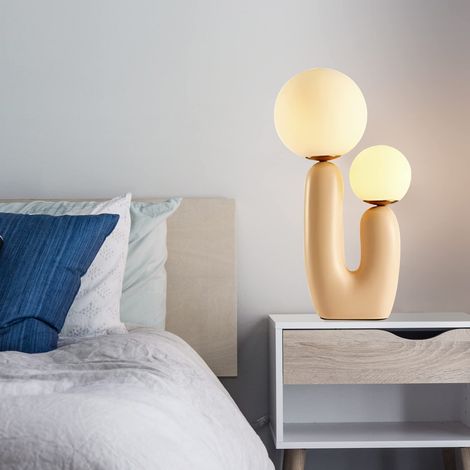 Lampe de bureau et de chevet,lampe de table design nordique pour chambre et salon avec ampoules LED,couleur beige (1/5)