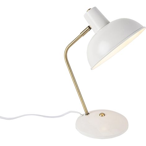 QAZQA Retro-Tischleuchte Weiß mit Bronze 38cm - Milou