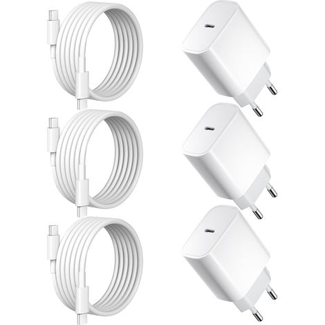 Lot de 3 chargeurs USB C 30 W, chargeur rapide PD 3.0, bloc d'alimentation USB C pour téléphone portable avec câble de charge rapide de 2 m, compatible avec iPhone série 17/16/15/14/iPad/Galaxy S25 (1/5)