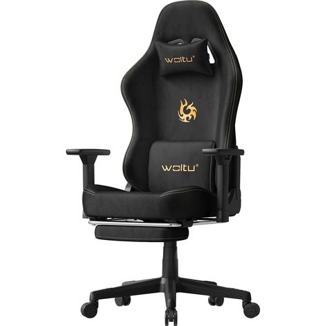 WOLTU Sedia Gaming - Poltrona Ufficio Rotazione a 360° Con Bracciolo 3D, Supporto Lombare e Poggiatesta - Altezza Regolabile - Nero