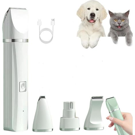 Kit de rasage 4 en 1, Kit de toilettage Lettuce Pets, Tondeuse électrique sans fil 4 en 1, Tondeuse pour animaux rechargeable par USB-AquaForge (1/5)