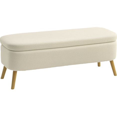 Banco de almacenamiento con compartimento oculto, tejido polar tipo osito de peluche, capacidad de 220 kg.