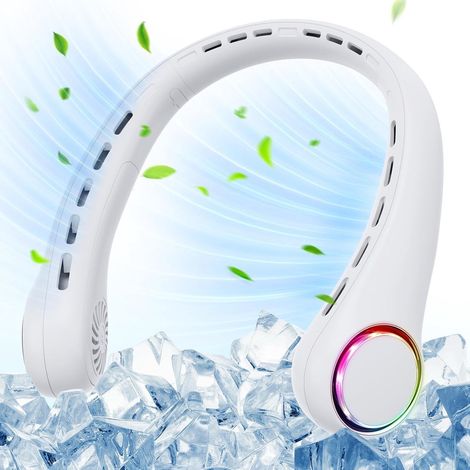 4000 mAh - Ventilateur de cou portable avec fonction rafraîchissante - Mini ventilateur de cou - Convient pour une utilisation intérieure, les voyages et le sport - Blanc (1/5)