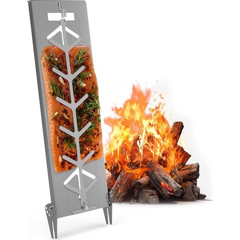 1 Planche à Saumon Inox, Réglable 7 Positions, Acier Inoxydable, 55x18 cm, pour Barbecue et Brasero (1/5)