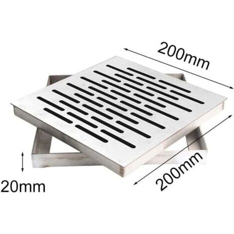 Fossé de drainage à cadre en acier inoxydable avec couvercle de drain extérieur et grille de drainage des eaux pluviales, adapté au sol de jardin, avec cadre (200 x 200 x 20 mm). (1/3)