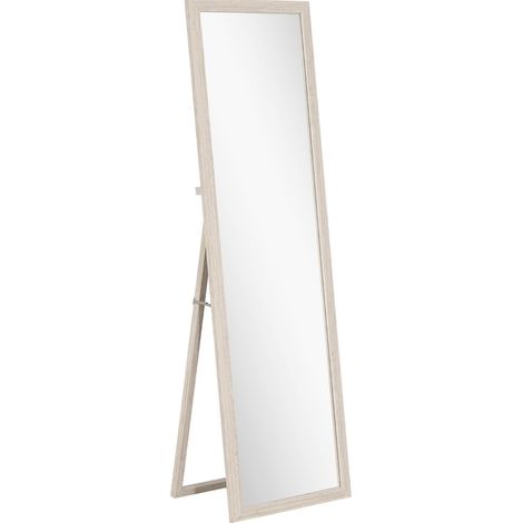 Miroir sur pied blanc 160 x 50 cm avec cadre en texture pierre artificielle (1/5)