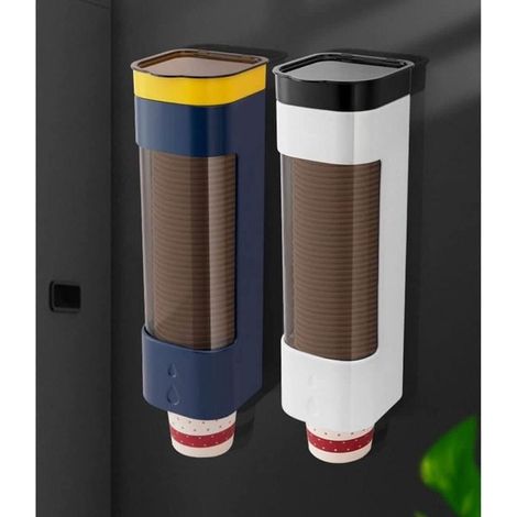 Lot de 2 porte-gobelets de salle de bain, distributeur mural à tirette, bleu/blanc (1/5)