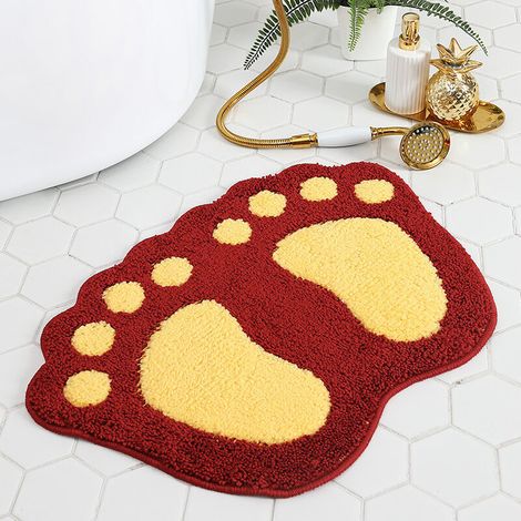 Tapis de salle de bain  antidérapant, tapis de douche de salle de bain à grands pieds, tapis de porte absorbant l'eau(rouge) (1/5)