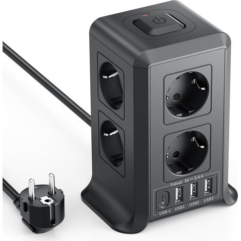 Multiprise avec Interrupteur, Multiprise Parafoudre et Surtension with 8 Sortie AC and 4 USB Ports, pour Le Bureau, Salon, Chambre à Coucher (1/5)