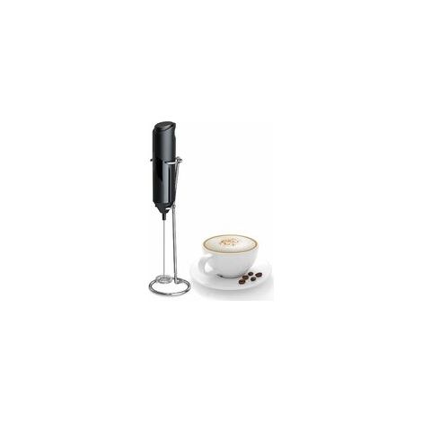 CREA Mousseur à lait portable pour café avec support – AGFOO mousseur à main, fouet électrique mélangeur de boissons, mini mousseur pour cappuccino, frappe, matcha, chocolat chaud, argent/noir (1/4)