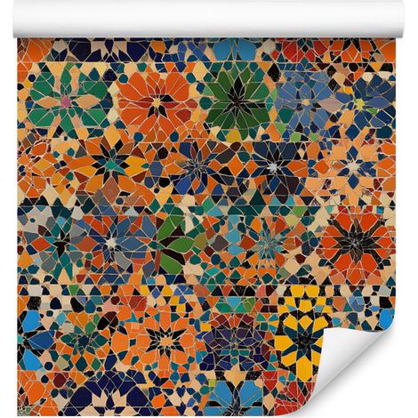 Papier peint mosaïque mexicaine orange et marron 50x1000 cm (1/5)