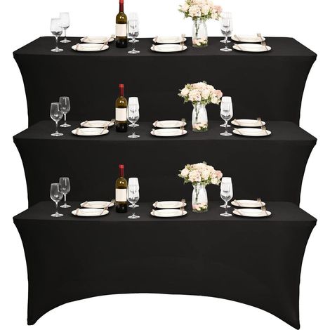 Set de 3 housses de table pour table de bière 183x76cm Tissu stretch noir Hussen