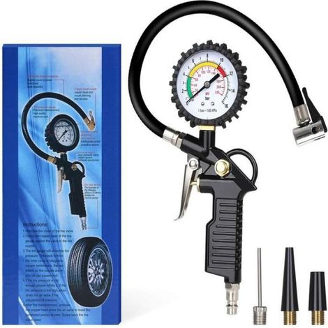 Manomètre de pression des pneus, gonfleur de pneus 220 PSI avec manomètre, compresseur d'air et embout de gonflage pour véhicules (1/5)