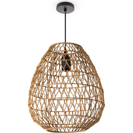 Paco Home Suspension Bambou Salle À Manger Lampe En Osier Suspendue Papier Osier Boho E27 Nature (Ø30cm), Lampe à suspension - Type 2